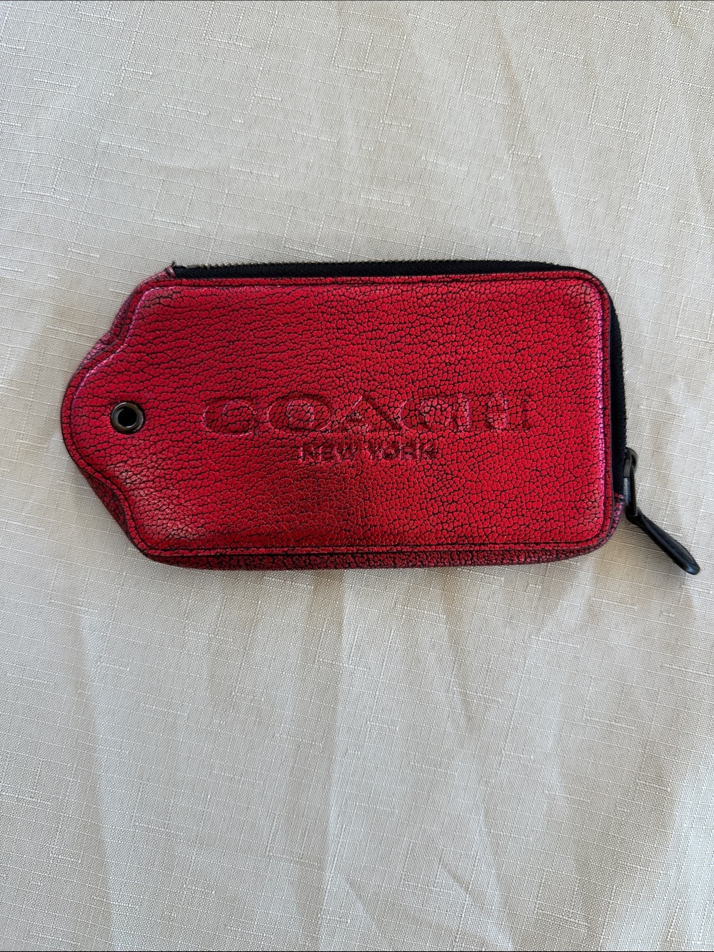 Coach Red Leather Zip Card Case Pouch